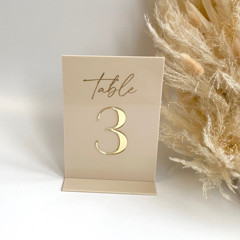 Acrylic 3D Table Numbers Nude Gold-Acrylic Table Numbers Wedding Table Numbers Nude Blush White Frosted Black image 1