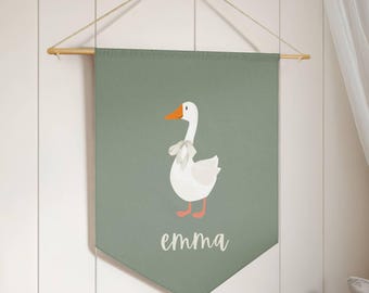 Personalized Silly Goose Pennant: Whimsical Nursery Decor with White Bow