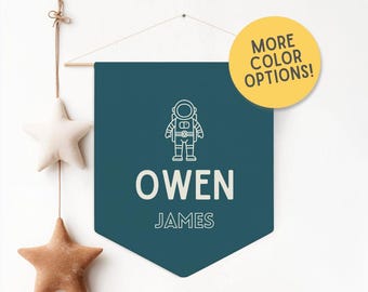 Personalized Outer Space Wall Banner, Nursery Playroom Decor, Room Sign, Unique Birthday, Baby Shower Gift Custom Name Pennant for Kids