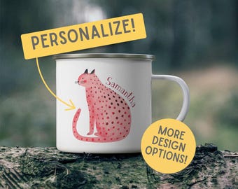 Cat Lover Mug | Custom Enamel Camping Cup for Coffee, Tea & Cat Cuddles