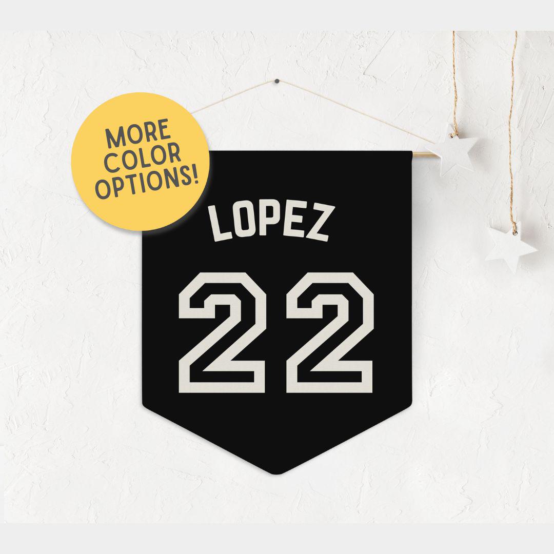 Personalized Name Pennant for a Sports Fan, Team Number Wall Banner, Amplify any room with this sports theme wall decor, customizable design