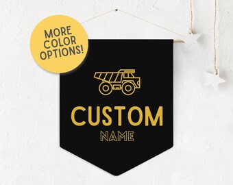 Construction Pennant for Kids Room, Custom Name Wall Banner for Nursery or Playroom, Unique Room Decor with Kids Name, Keepsake Gift