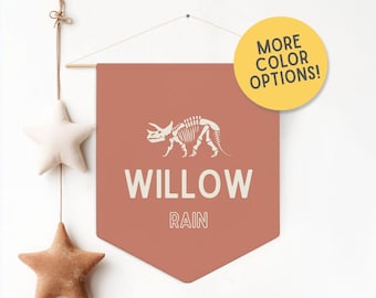 Customized Dinosaur Pennant, Name Custom Wall Banner, Personalized Nursery Playroom Decor, Room Sign, Unique Birthday, Baby Shower Gift