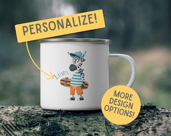 Sturdy Kids Camping Mug:  Durable Design with Custom Animal, Personalized Kids Hot Cocoa Cup