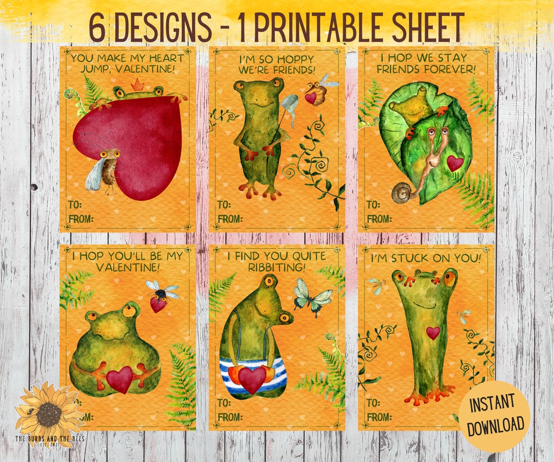 Frog Valentine Cards, Printable Cards, Cute Frog Classroom Valentines ...