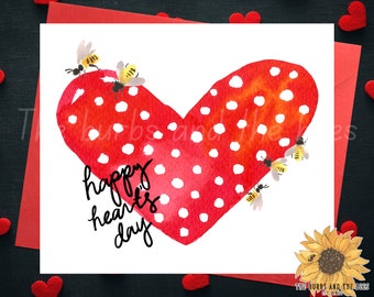 Watercolor Honey Bee Valentine Card: Love Note for Friend