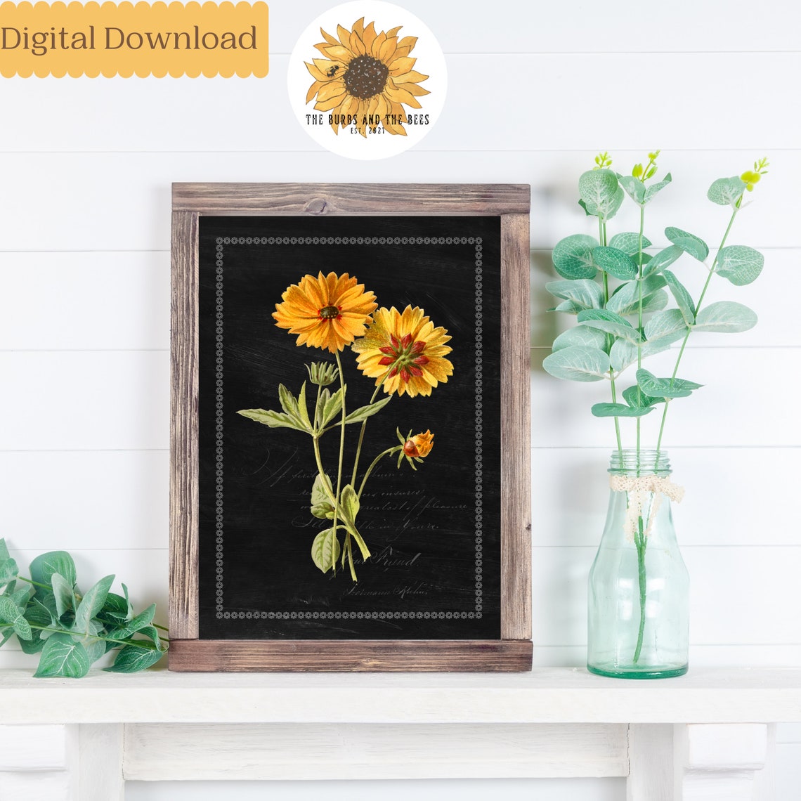 PRINTABLE Dark Vintage Sunflower Botanical Print Vintage Etsy