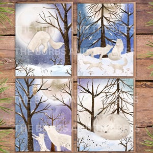 Arctic Fox Watercolor Greeting Card Set: Winter Woodland Note Cards