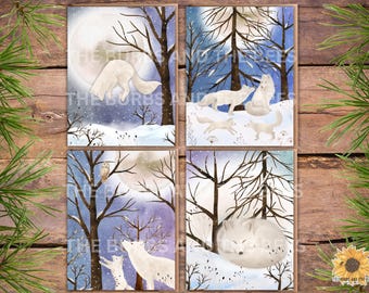 Watercolor Fox Greeting Card Set: Winter Woodland Animal Note Cards