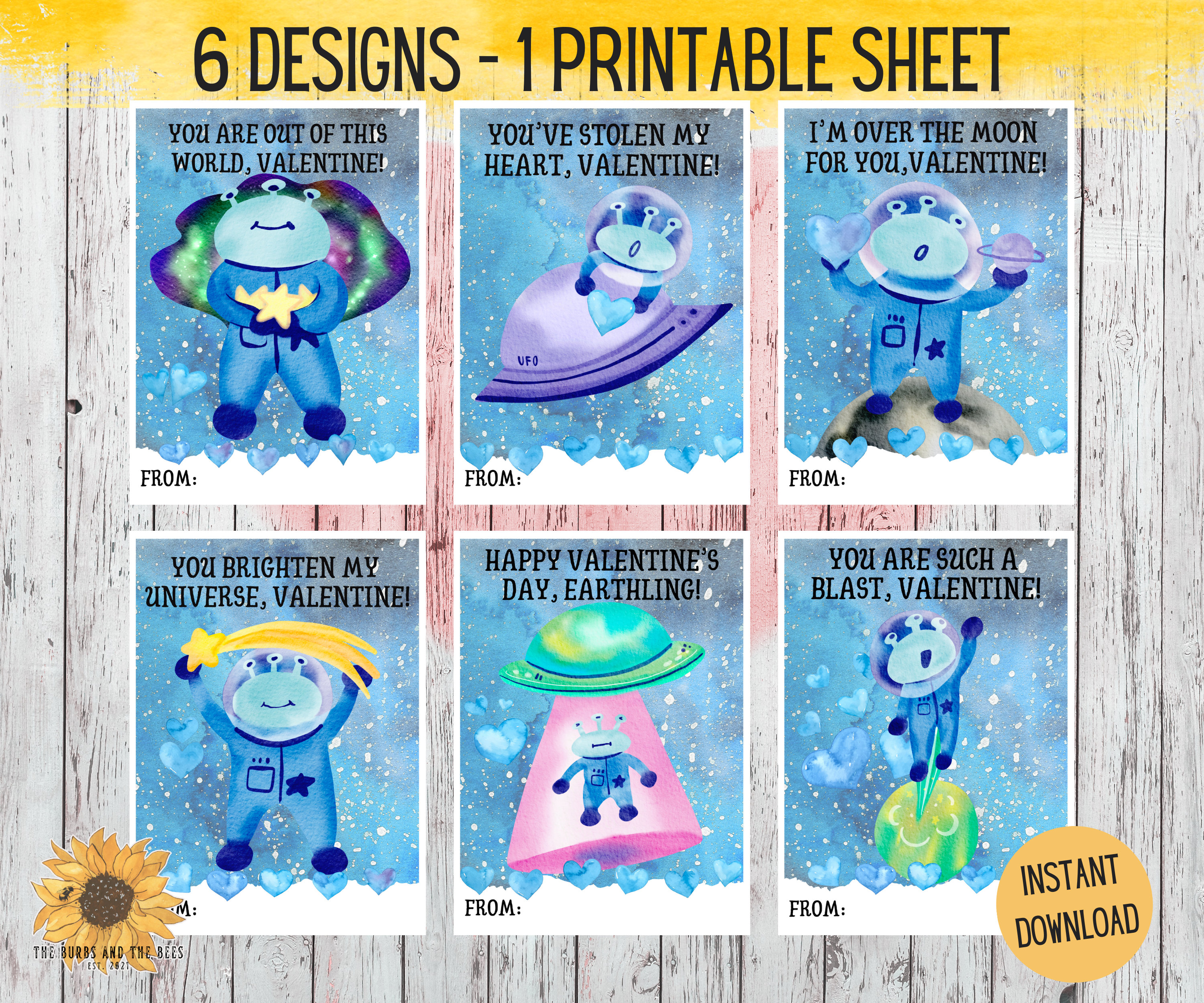 Outer Space Valentines Cards, Printable Space Cards, Outer Space ...