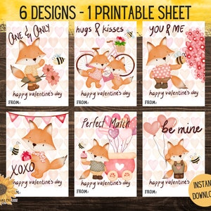 Cartes de Saint-Valentin renard, imprimables renard & abeille, Saint-Valentin renard des bois, cartes de Saint-Valentin enfants, téléchargement numérique, étiquettes de faveur bricolage