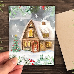 Winter Mouse Christmas Card Set, Whimsical Holiday Animal Notecards, Cute Mouse Stationary, Yule Note Card, Gift for Animal Lovers, Handmade