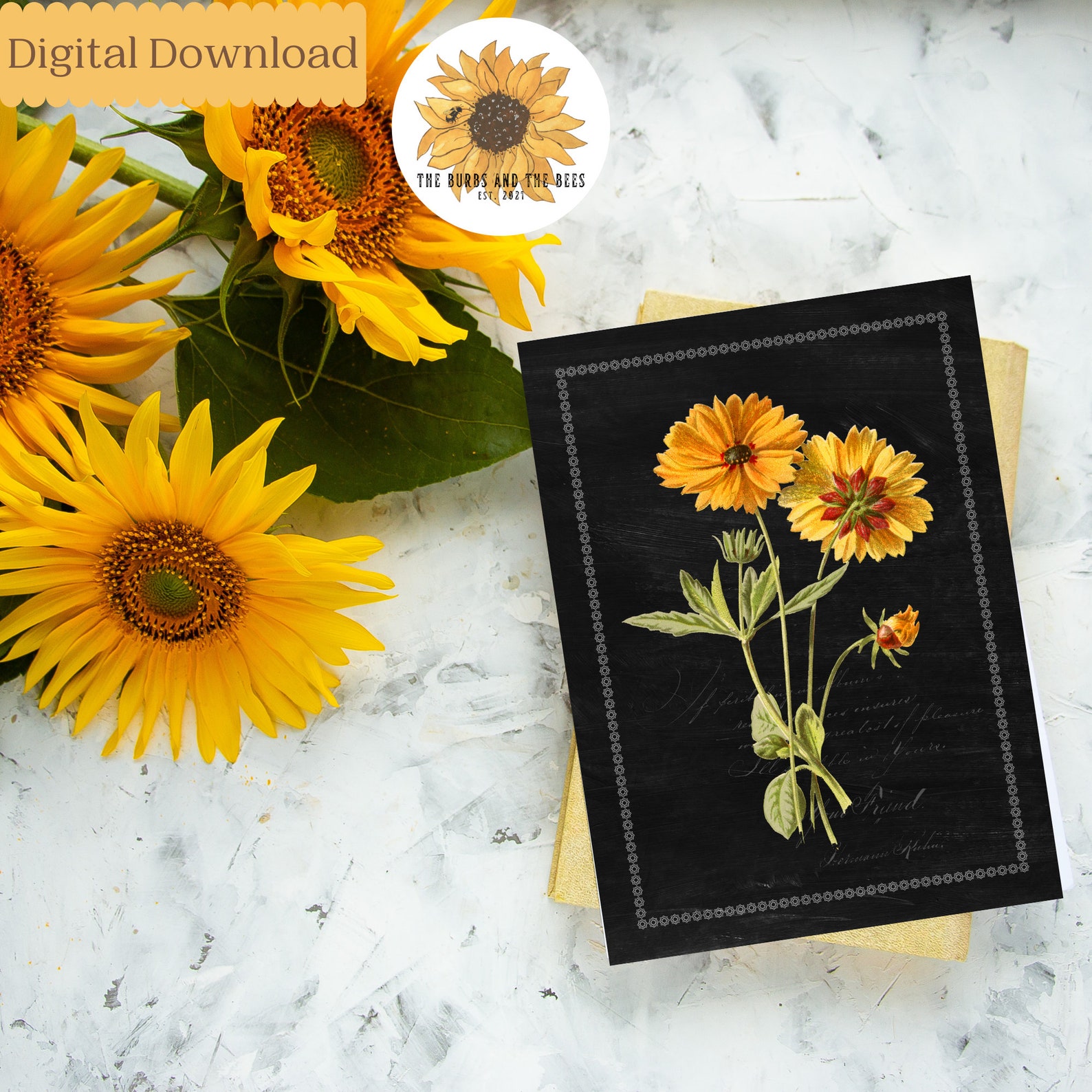 PRINTABLE Dark Vintage Sunflower Botanical Print Vintage Etsy