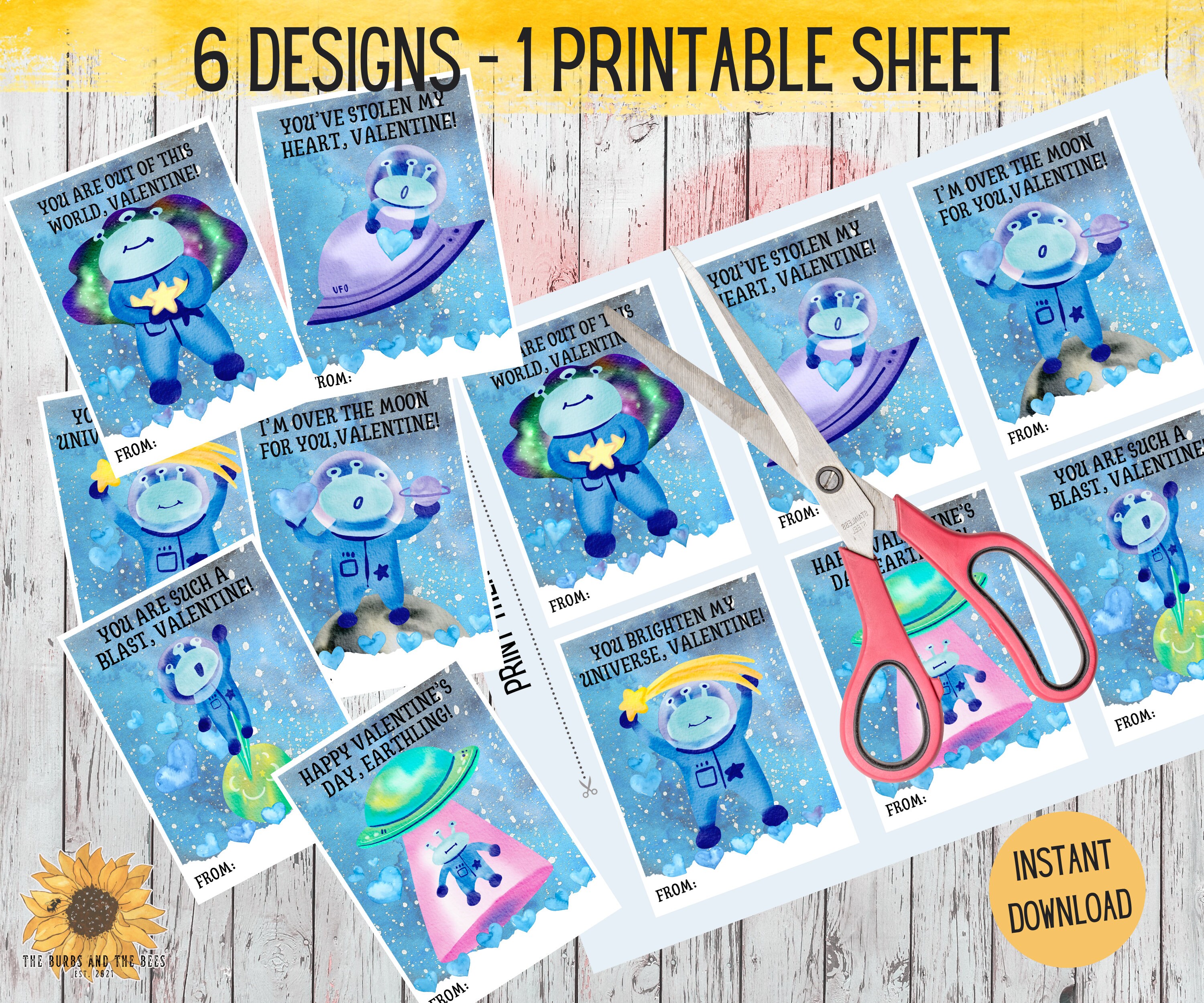 Outer Space Valentines Cards, Printable Space Cards, Outer Space ...