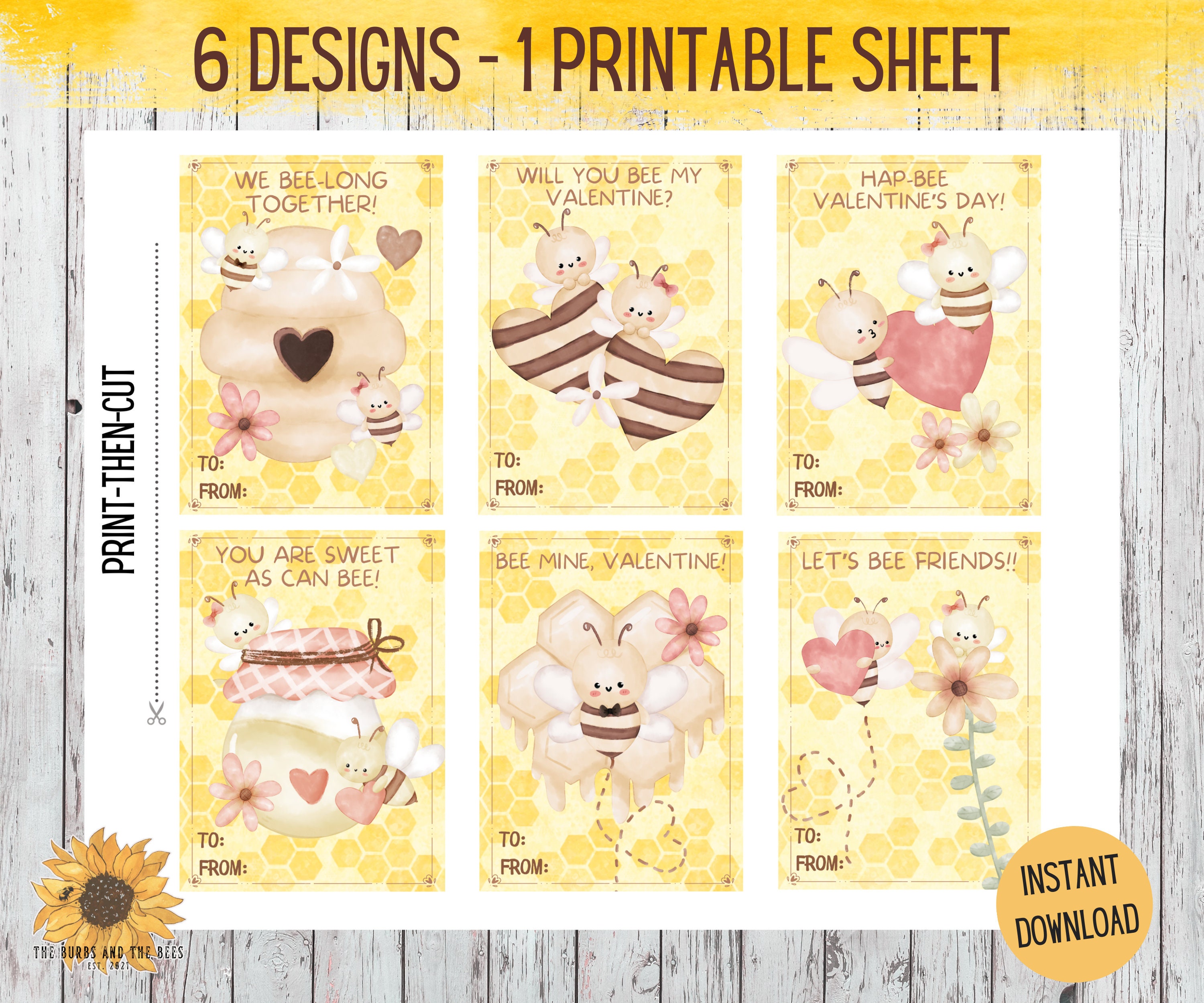 Bee Valentines Day Cards, Printable Cards, Cute Bees, Kids Valentine ...