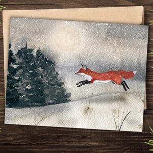 Fox in Snow Christmas Card Set: Watercolor Animal Notecards