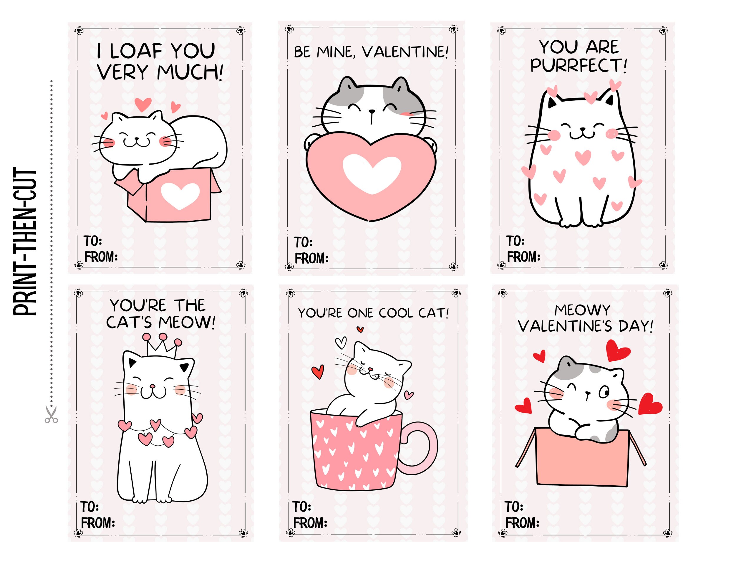 Cat Valentines Day Cards, Printable Cat Cards, Kitten Valentines, Kids Valentine Cards, DIY ...