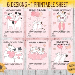 Kitten Valentine Cards, Cat Valentines Day Cards, Printable Cat Cards, Kids Classroom Valentine Cards, DIY Valentine Cards, Digital Download