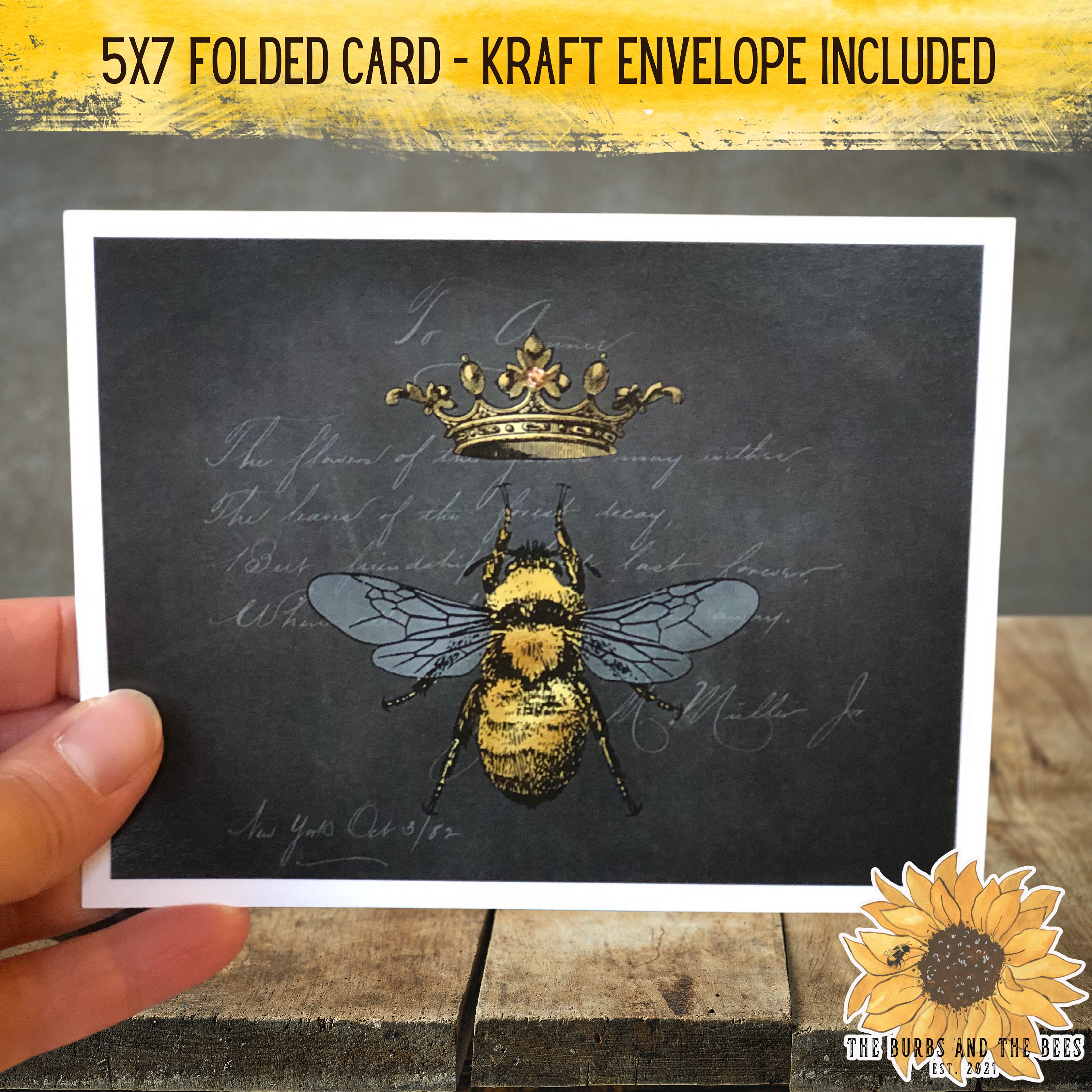 Queen Bee Note Card, Bumblebee Greeting Card, Bee Stationary, Single ...