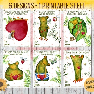 Frog & Friends Printable Valentine Cards, Cute Frog Classroom Valentines, Kids Valentine Cards, Digital Download, DIY Valentine Favor Tags