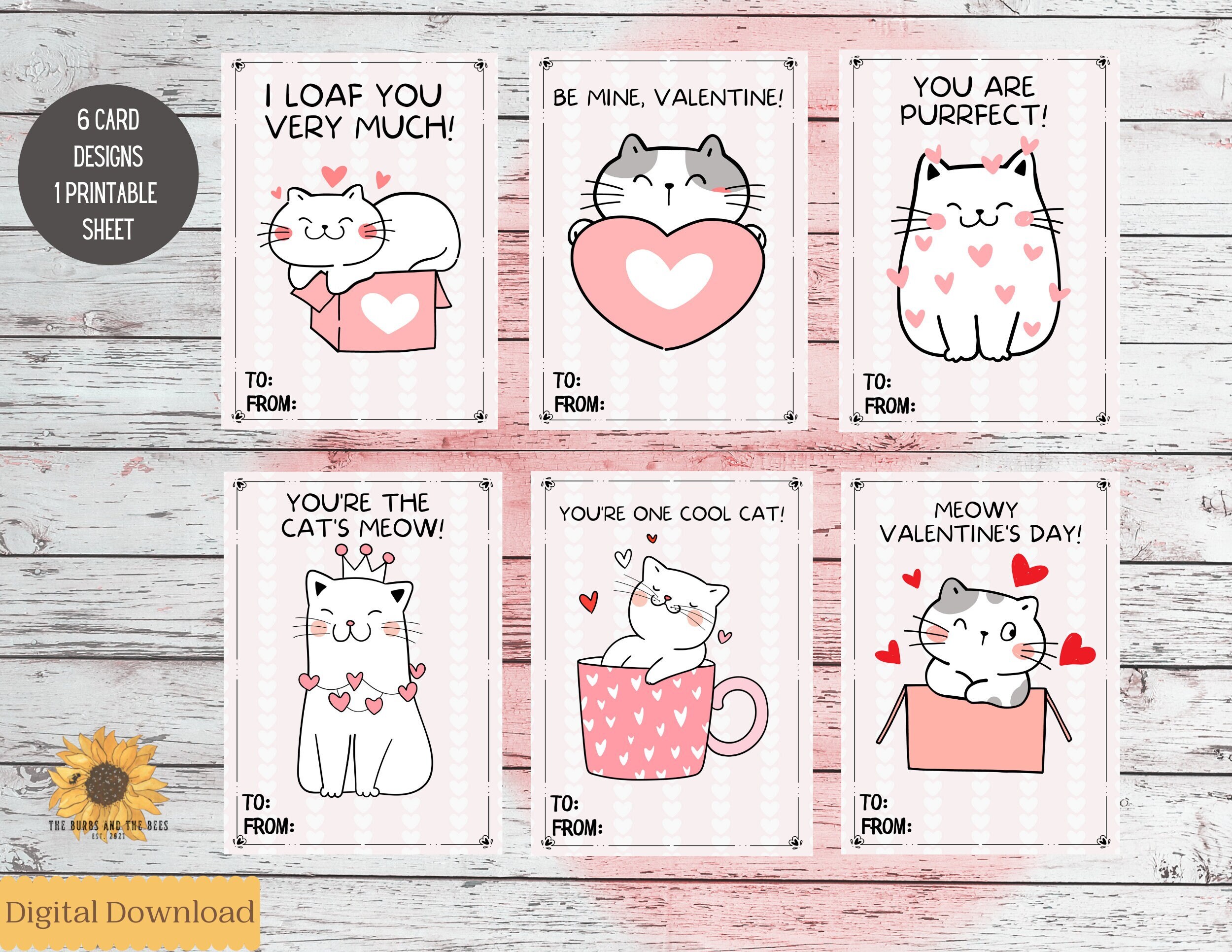 Cat Valentines Day Cards, Printable Cat Cards, Kitten Valentines, Kids ...