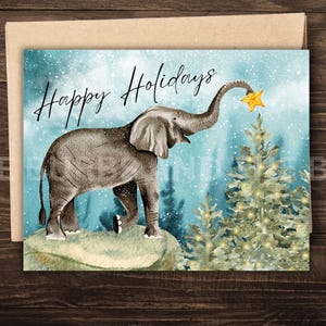 Watercolor Elephant Christmas Cards: Holiday Notecard Set