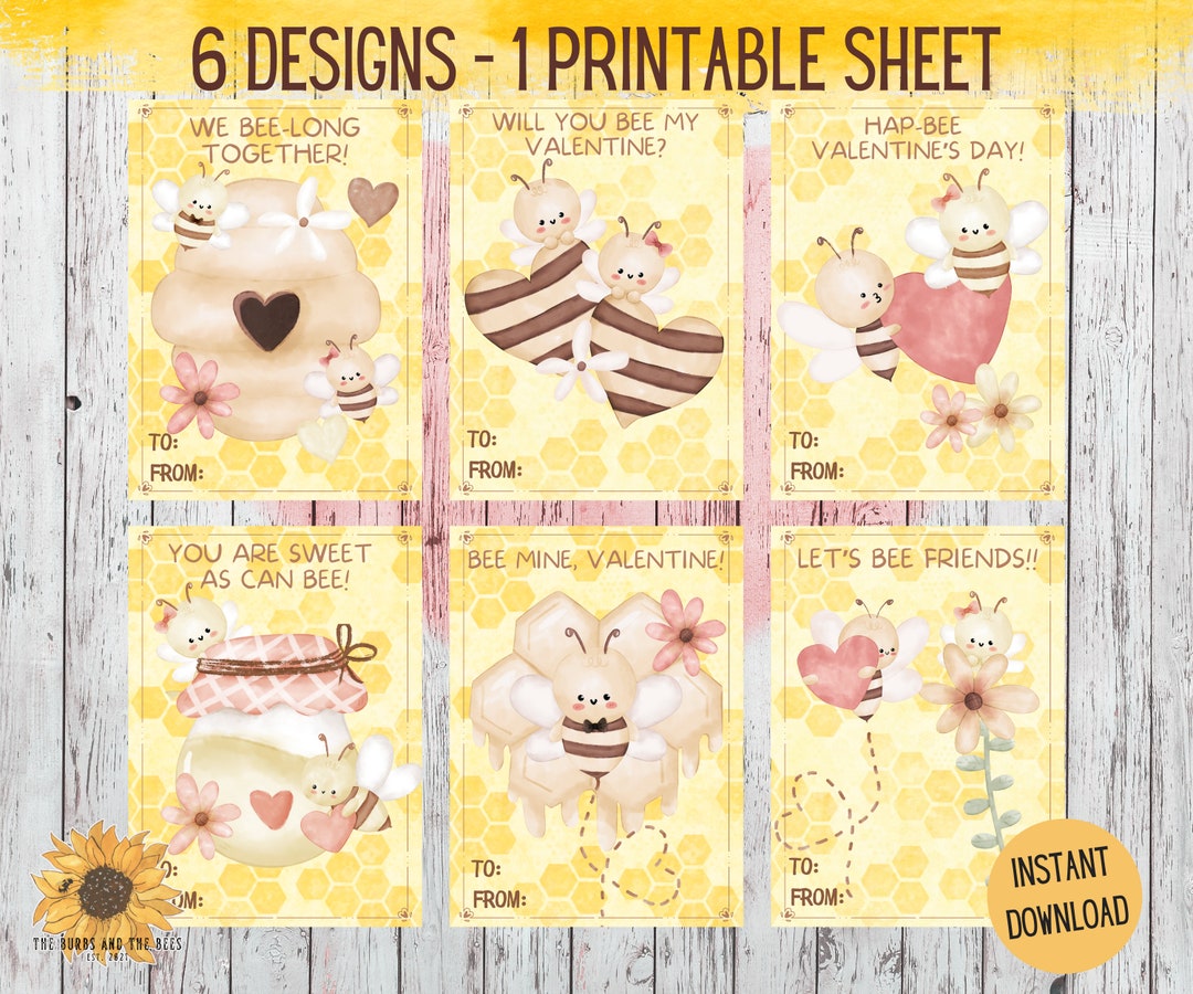 Bee Valentines Day Cards, Printable Cards, Cute Bees, Kids Valentine ...