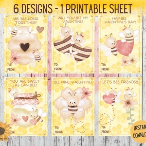 Bee Valentines Day Cards, Printable Cards, Cute Bees, Kids Valentine ...