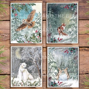 Watercolor Woodland Animal Christmas Cards: Holiday Note Card Set