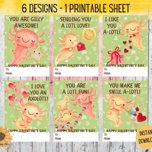 Printable Axolotl Valentines Day Cards, Printable Cards, Classroom Cards, Kids Valentine Cards, DIY Valentine Cards, Digital Download
