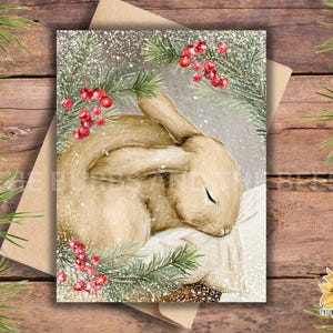 Watercolor Rabbit Christmas Card Set: Winter Woodland Animal Note Cards