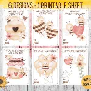 Boho Bee Valentine&#39;s Day Cards: Printable Kids Valentines (Digital Download)