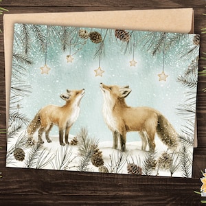 Watercolor Fox Christmas Cards: Woodland Animal Holiday Set