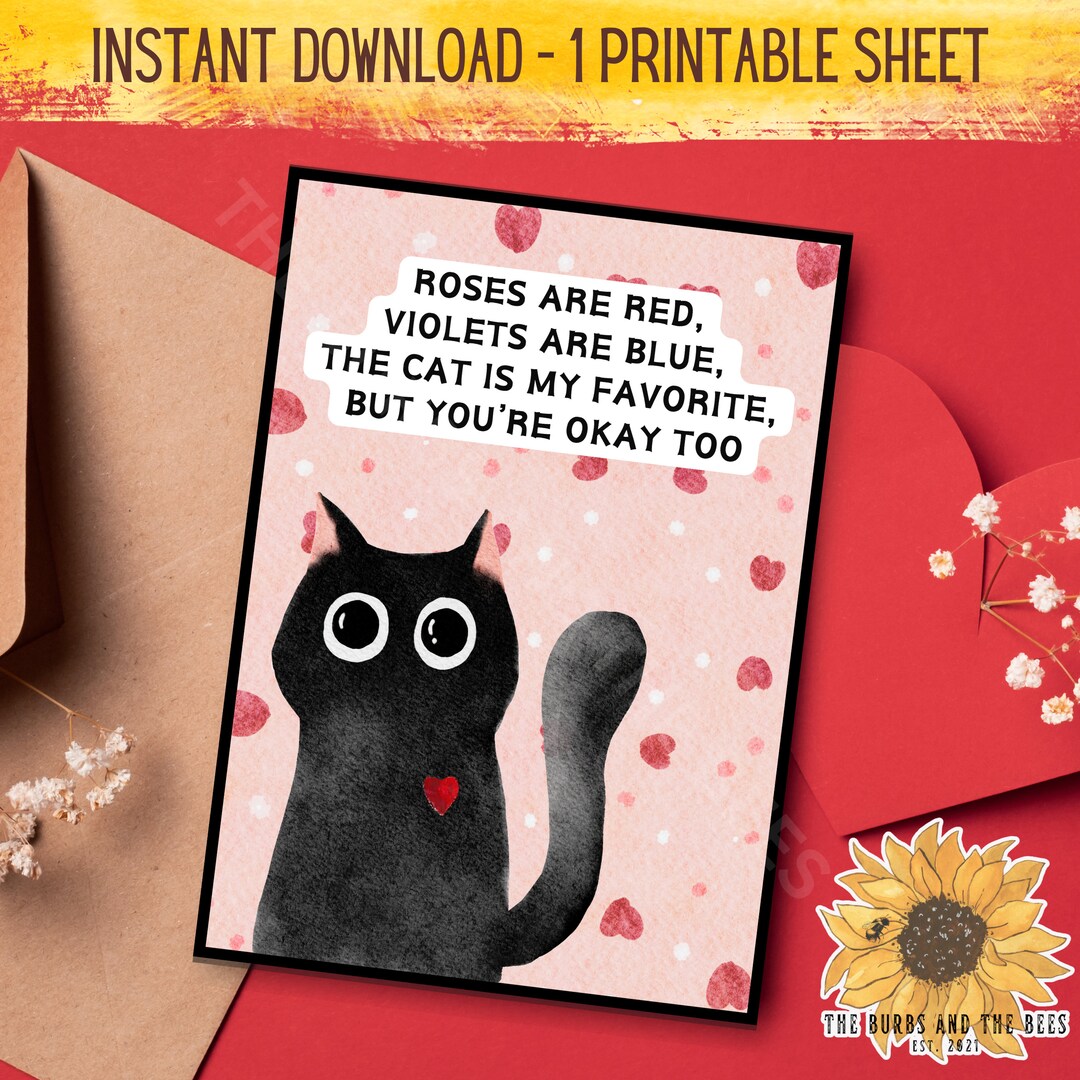 Funny Cat Valentines Day Card, Printable Cat Cards, Funny Cat ...