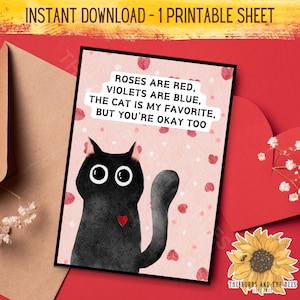 Funny Cat Valentines Day Card, Printable Cat Cards, Funny Cat, Anniversary, Card for Her, For Him, For Wife, For Husband, Partner, Digital