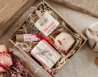 Coffret cadeau Rose Spa | Coffret cadeau bombe de bain | Coffret Bien-Être | Cadeau de maman enceinte | Panier-cadeau Spa | Coffret cadeau pour elle