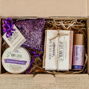 Personalized Lavender Gift Box I 100% Natural by Nona Luisa I Natural Soap, Salve, Lip Balm, Lavender Sachet, Gratitude Box, Birthday image 2