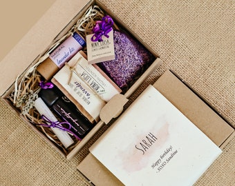 Regalo personalizzato antistress alla lavanda, regalo Thinking of You, scatola per la cura di sé, pacchetto di cura, cesto regalo SPA, set regalo SPA, kit per la cura di sé