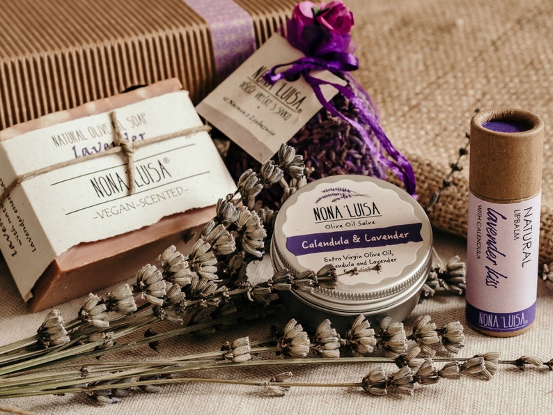 Personalized Lavender Gift Box I 100% Natural by Nona Luisa I Natural Soap, Salve, Lip Balm, Lavender Sachet, Gratitude Box, Birthday image 7