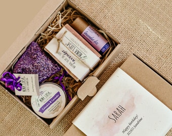 Gepersonaliseerde lavendel verjaardag geschenkdoos | Zelfzorgkit | Geschenkdoos voor vrouwen | Sympathie Geschenkdoos | Leraar Geschenkdoos | Drukvermindering