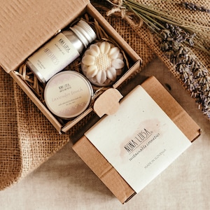 Mini Lavendel Geschenk-Set | Pflegepaket für Sie | Selbstpflege-Kit | Beileid Geschenkbox | Pflegepaket Freund | Lavendel Geschenk Box zum Geburtstag