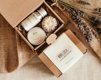 Mini Lavendel Geschenk-Set | Pflegepaket für Sie | Selbstpflege-Kit | Beileid Geschenkbox | Pflegepaket Freund | Lavendel Geschenk Box zum Geburtstag