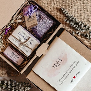 Personalized Lavender Birthday Gift Box | Care Package for Her | Self Care Kit | Sympathy Gift Box | Care Package Friend