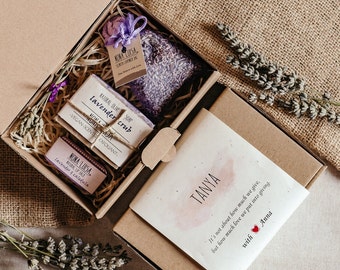 Confezione regalo di compleanno lavanda personalizzata / Pacchetto di cura per lei / Kit per la cura di sé / Confezione regalo di simpatia / Pacchetto di cura Amico