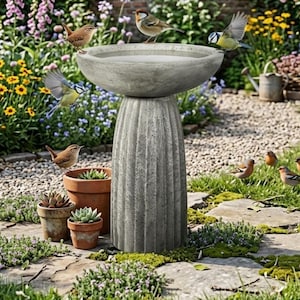 Bain d'oiseaux extérieur de 62 cm (24,4 po), bain d'oiseaux en béton
