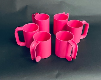 Vintage Heller Max Mug Set of Six – Massimo Vignelli Pink/Magenta Melamine, 1970s