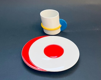 Memphis Era Marcello Morandini Color Objektservice Limited Edition Cup + Saucer Set - Rosenthal, Germany 1987 Rare / HTF