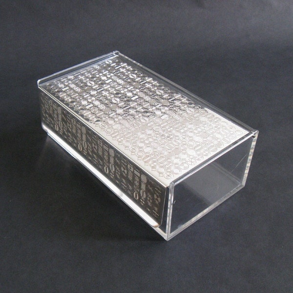 Sigrid Kupetz S-Collection Silver Plate Abstracted Pattern Hinged Lid, Rectilnear Lucite Box - WMF, Germany 1960s