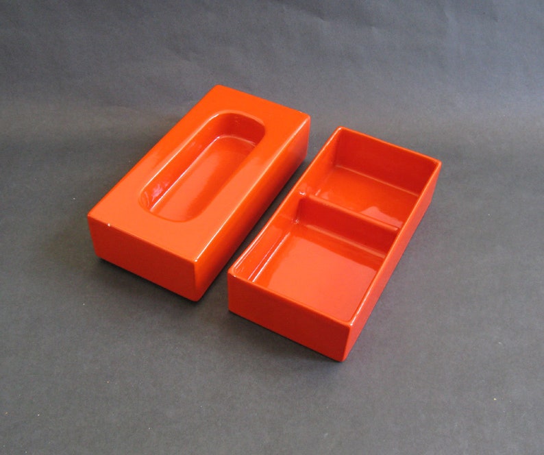 Pair Pierre Cardin Environment Rectilinear Orange Desk Accessories Ceramica Franco Pozzi Gallarate Italy 1970 Htf