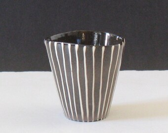 Guldkroken Rjo Small Chevron Shaped, Vertically Striped Glazed Vessel / Object - Sweden 1950s